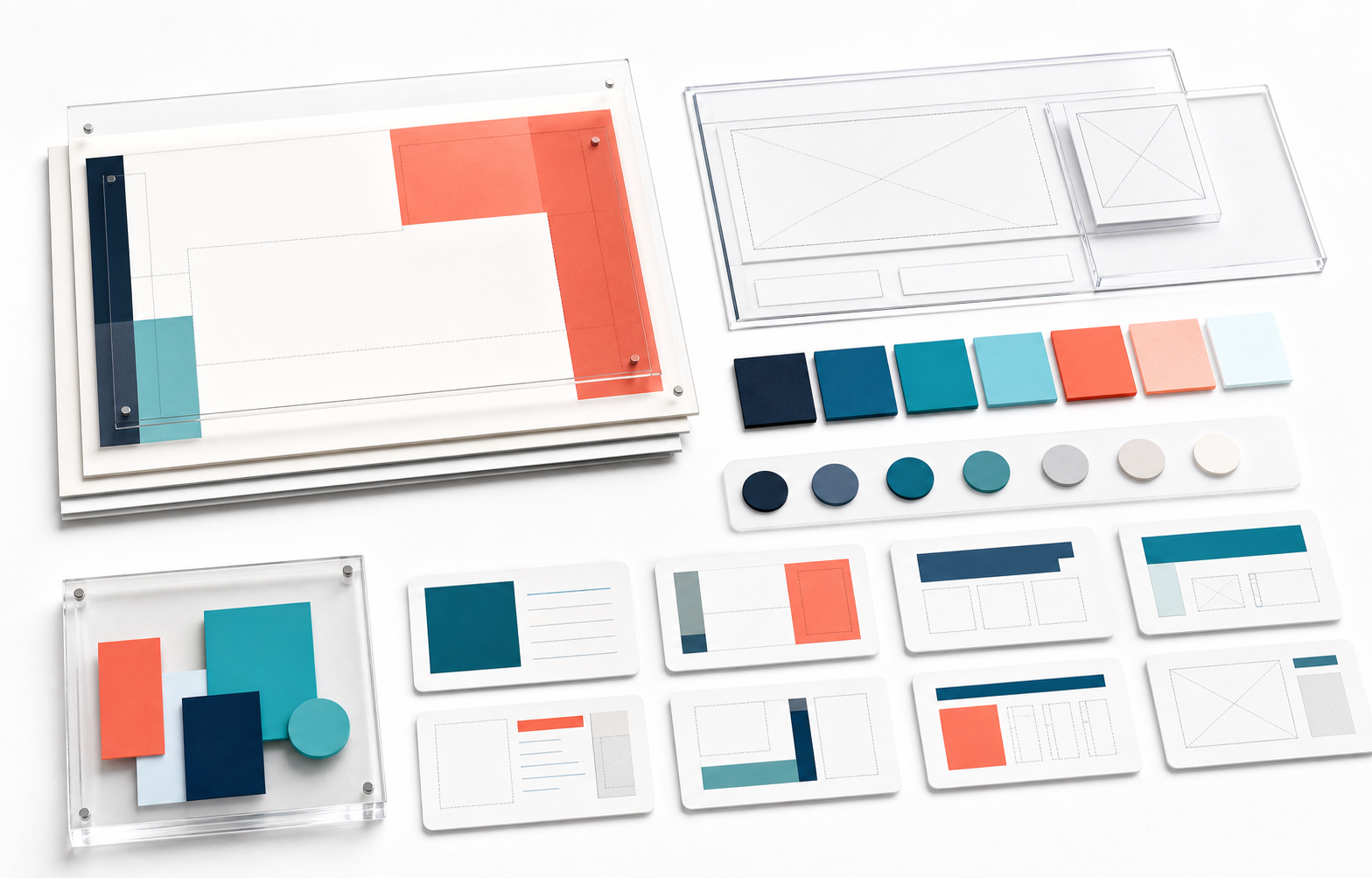 A clean slide master workspace with reusable layout frames, placeholder blocks, and brand theme color tiles.